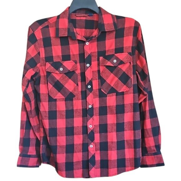 Vintage Design in Italy Luxury Red & Black Plaid Men's Shirt button down flannel - Picture 2 of 12